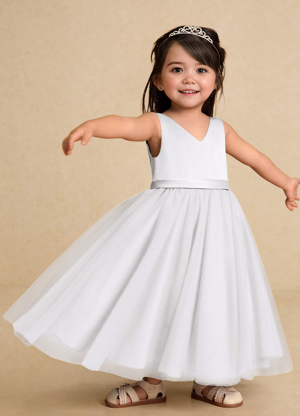 Azazie Marybell Flower Girl Dresses White A-Line Bow Tulle Dress image5