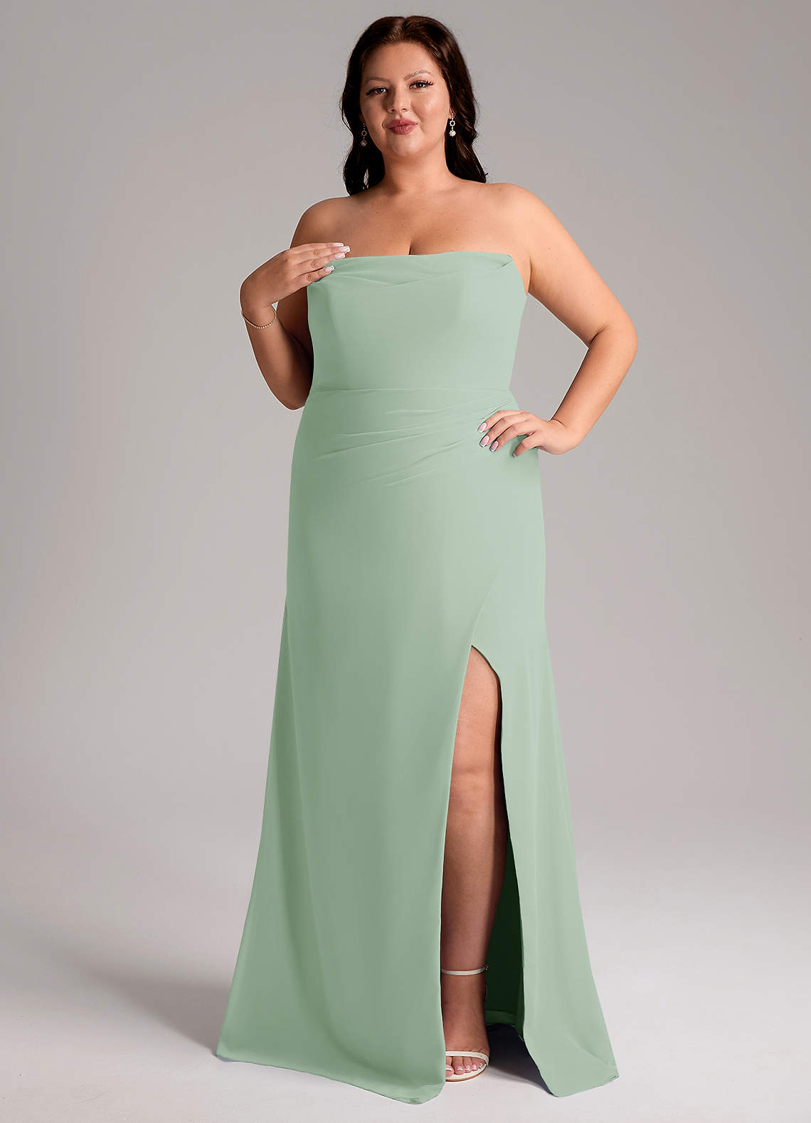 Azazie Leonis Bridesmaid Dresses Agave Sheath Strapless Chiffon Convertible Dress image11