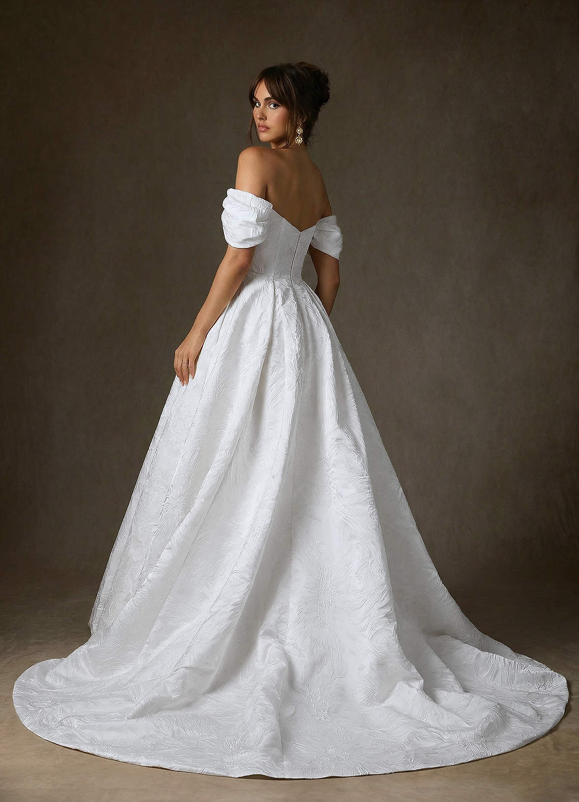 Azazie Efina Wedding Dresses Diamond White Ball-Gown Floral Jacquard Dress image1
