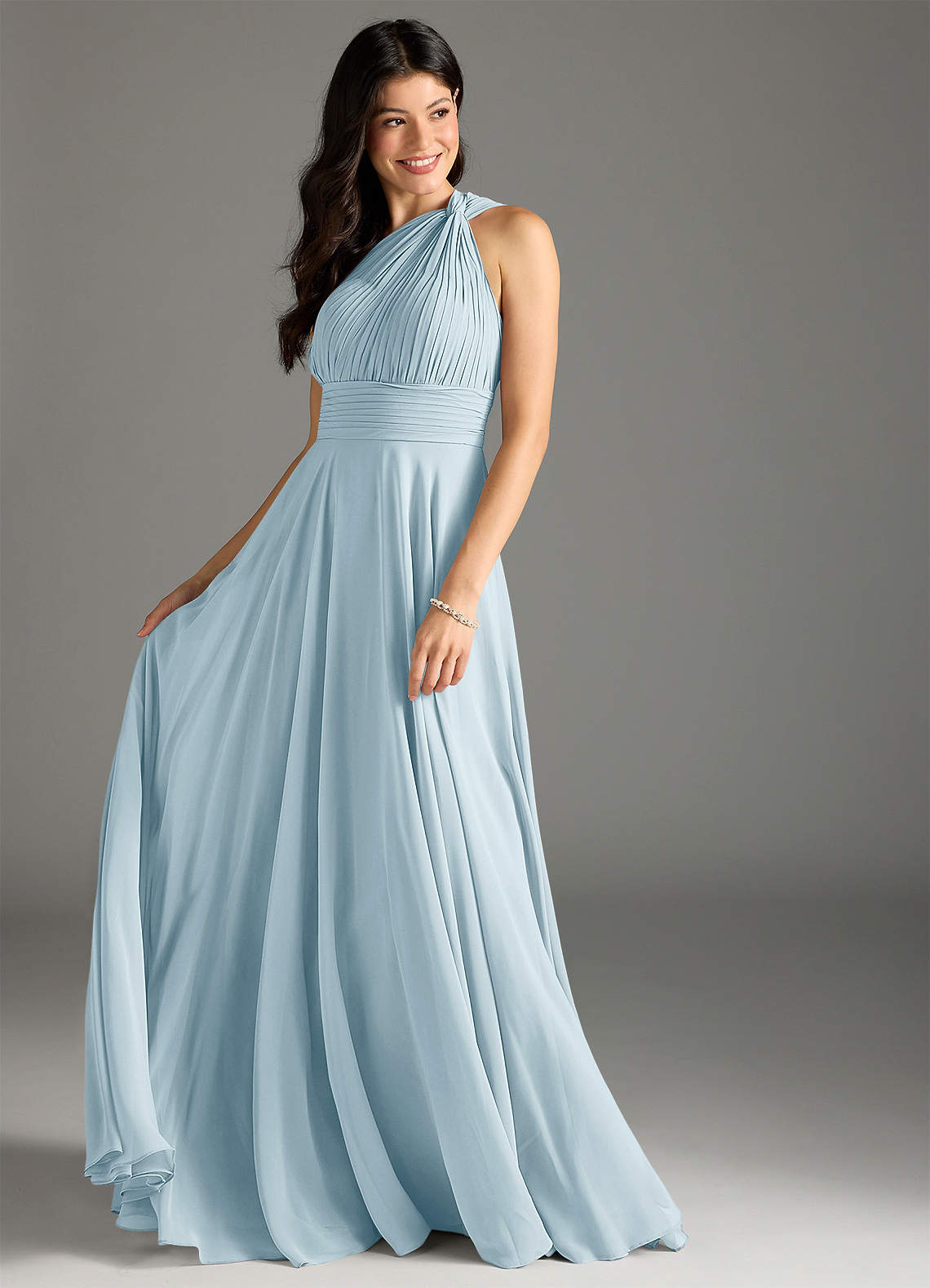 Azazie Charlize Bridesmaid Dresses Sky Blue A-Line One Shoulder Chiffon Dress image2