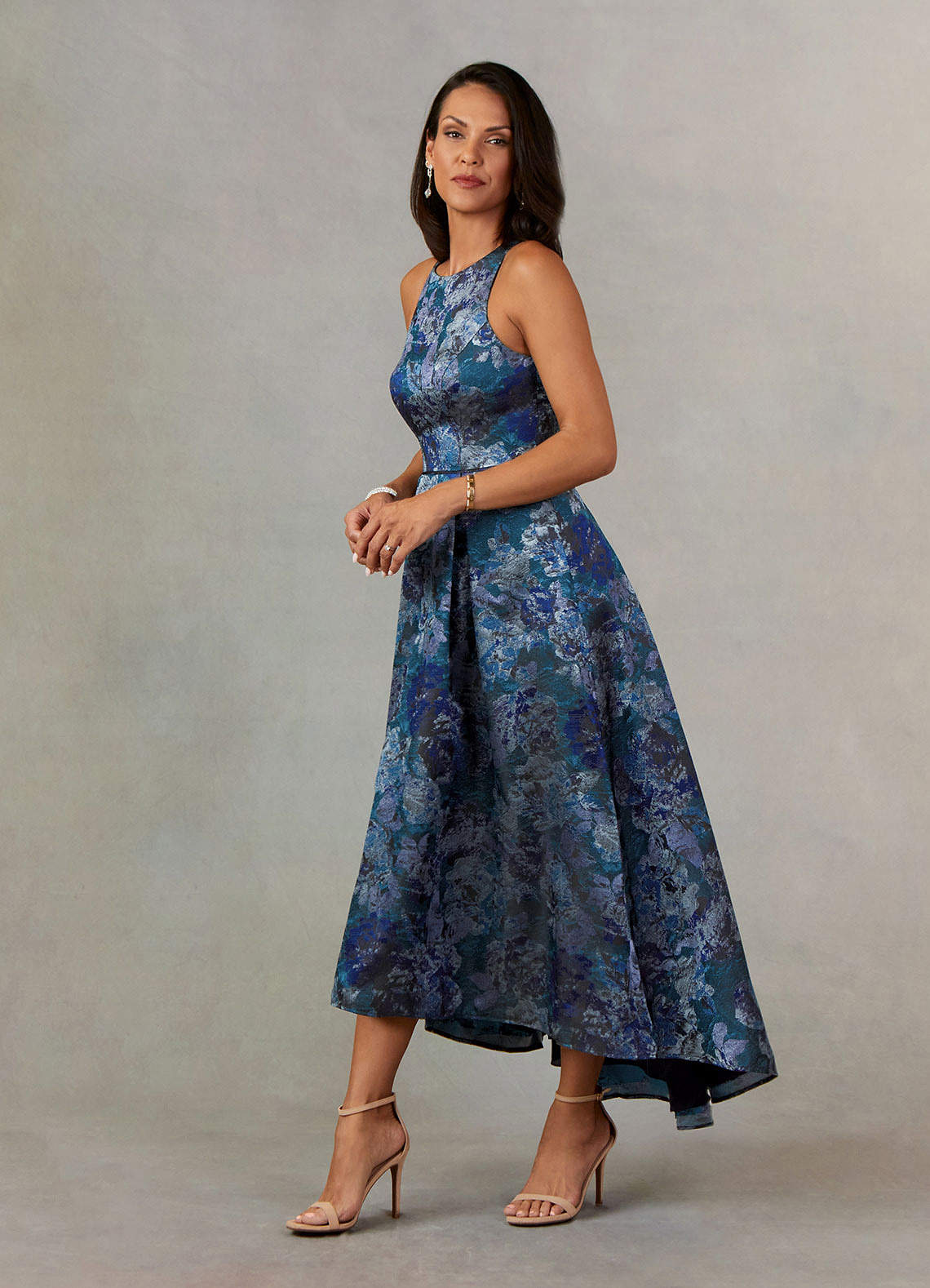 Upstudio Aniston Mother of the Bride Dresses Dark Navy A-Line Pleated Jacquard Dress image2