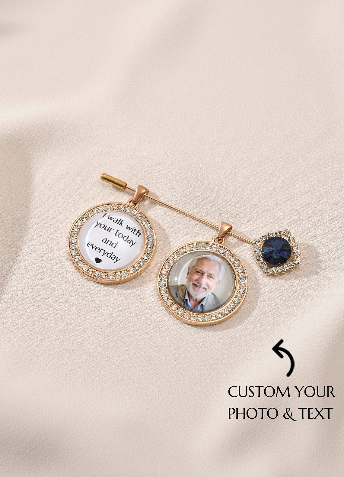 front Custom Photo and Text Bouquet Charm