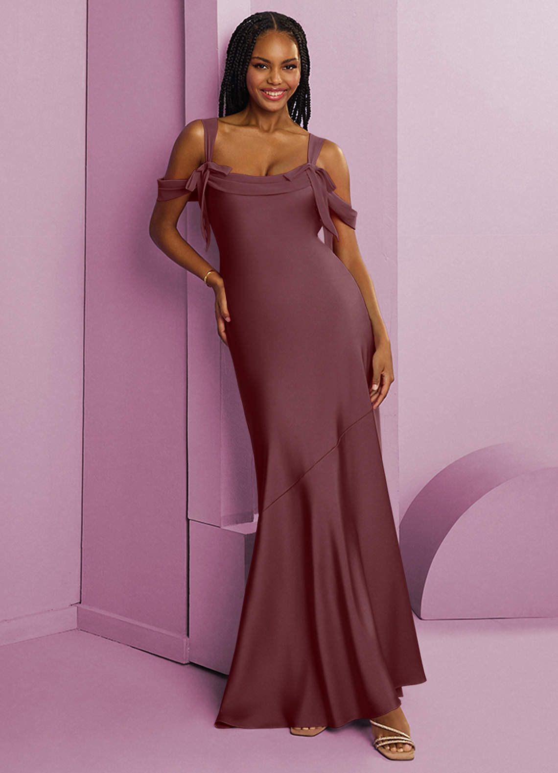 Barbie ♥ Azazie Brautjungfernkleider Etui Plissee Stretch-Satin Kleid Sangria image1