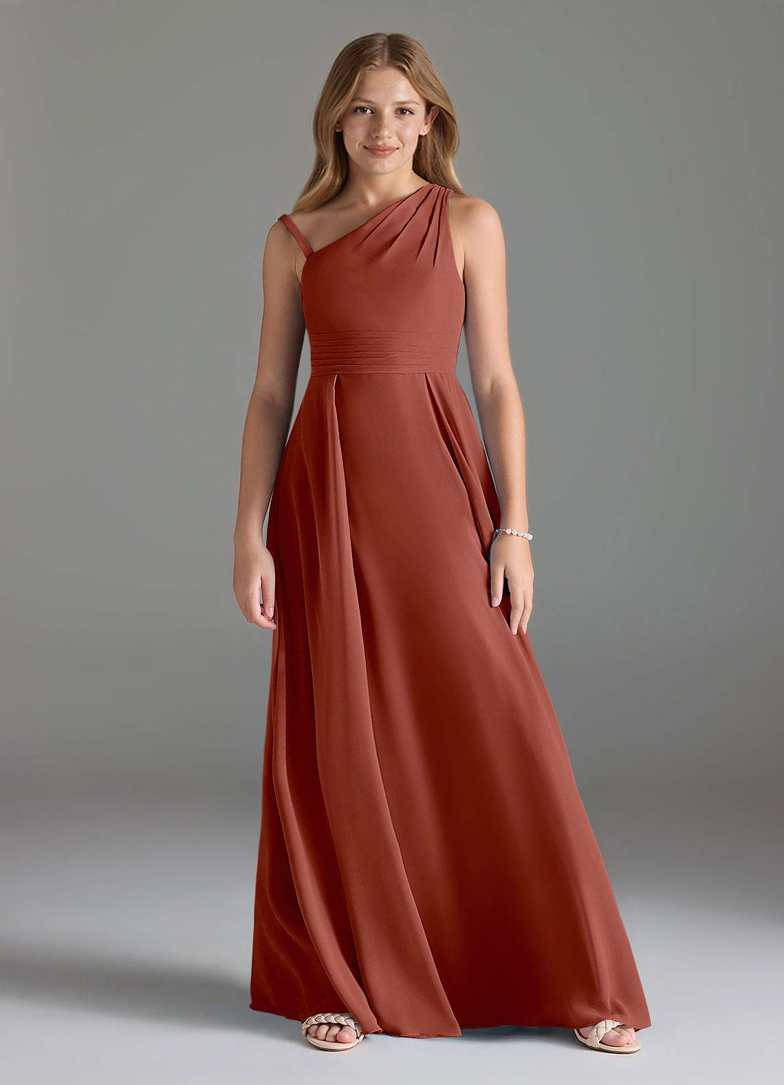 Azazie Dallas Junior Auburn A-Line Pleated Chiffon Dress image1