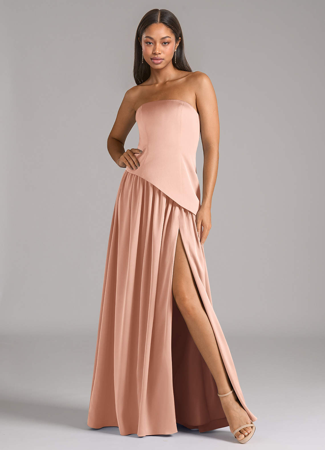 Azazie Adeline Brautjungfernkleider Wandelbar A-Linie Schulterfrei Stretch-Satin Kleid Roségold image1