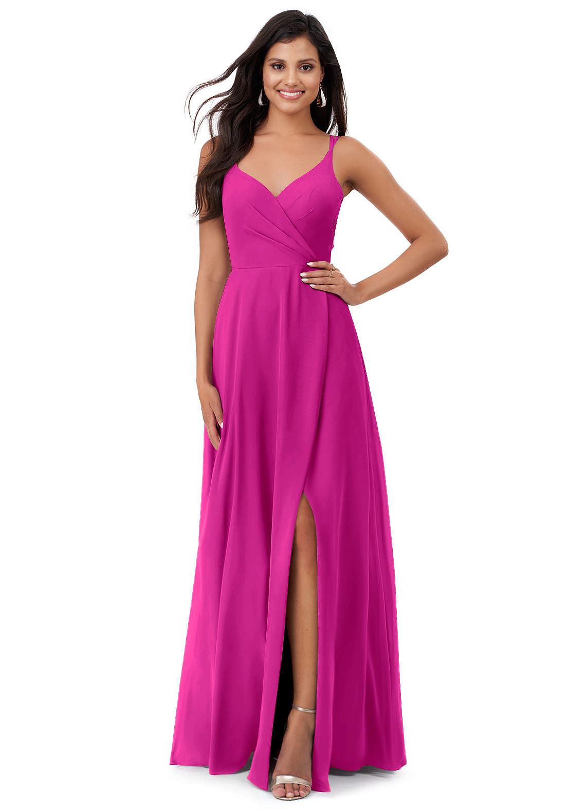 Azazie Lennon Abiti da Damigella Abito A-Line in Chiffon Pizzo Fucsia image1