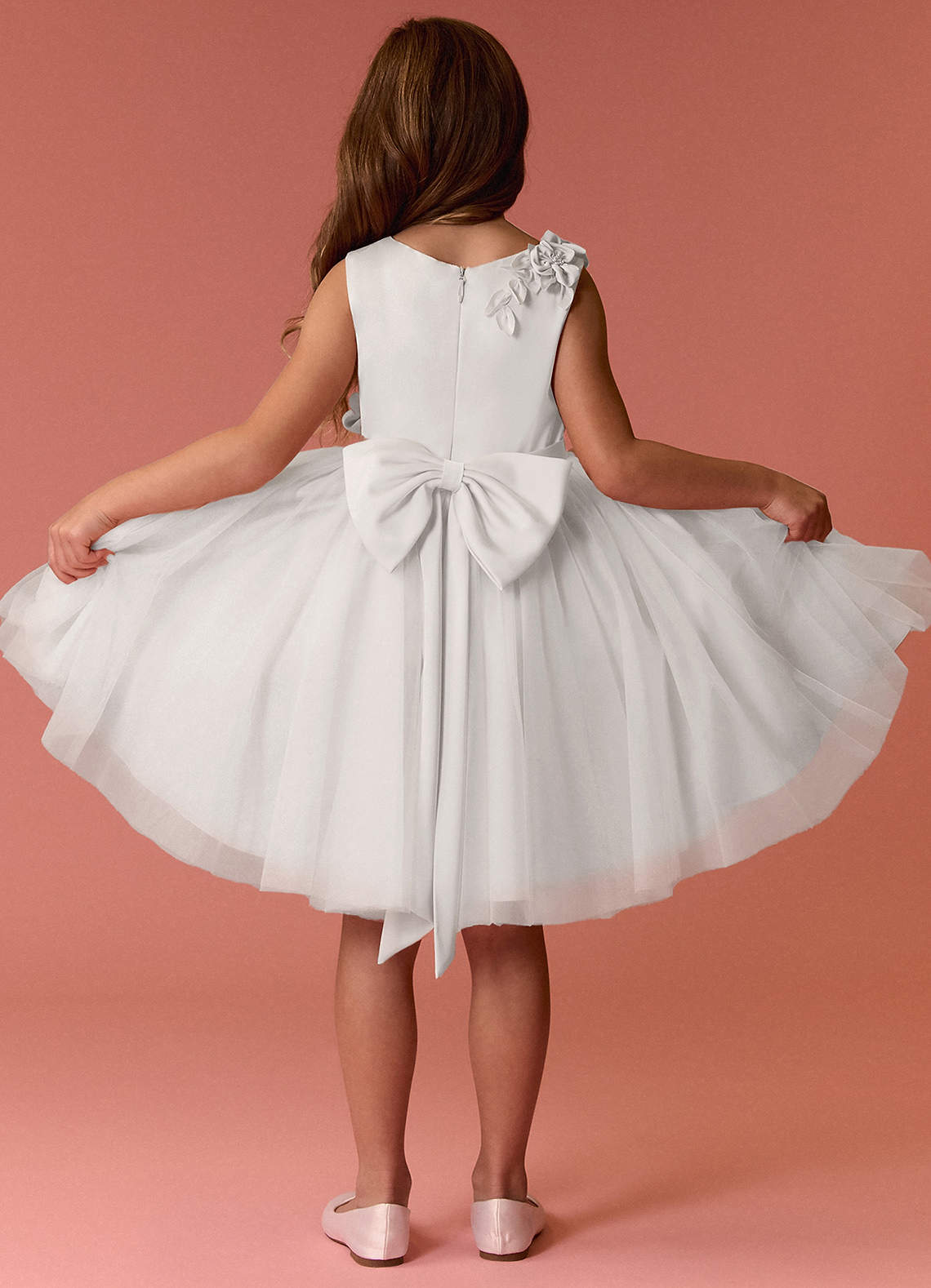 Barbie ♥ Azazie Flower Girl Dresses Scoop Rosette Bow Stretch Satin Tulle A-line Dress image6