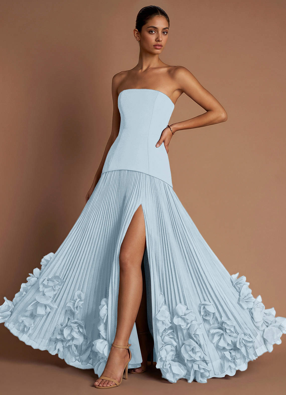 light blue maxi dress Italia Azure Pleat Bodice Halterneck piece bodysuit for seamless support and comfort Light Blue Floral Pleated Maternity