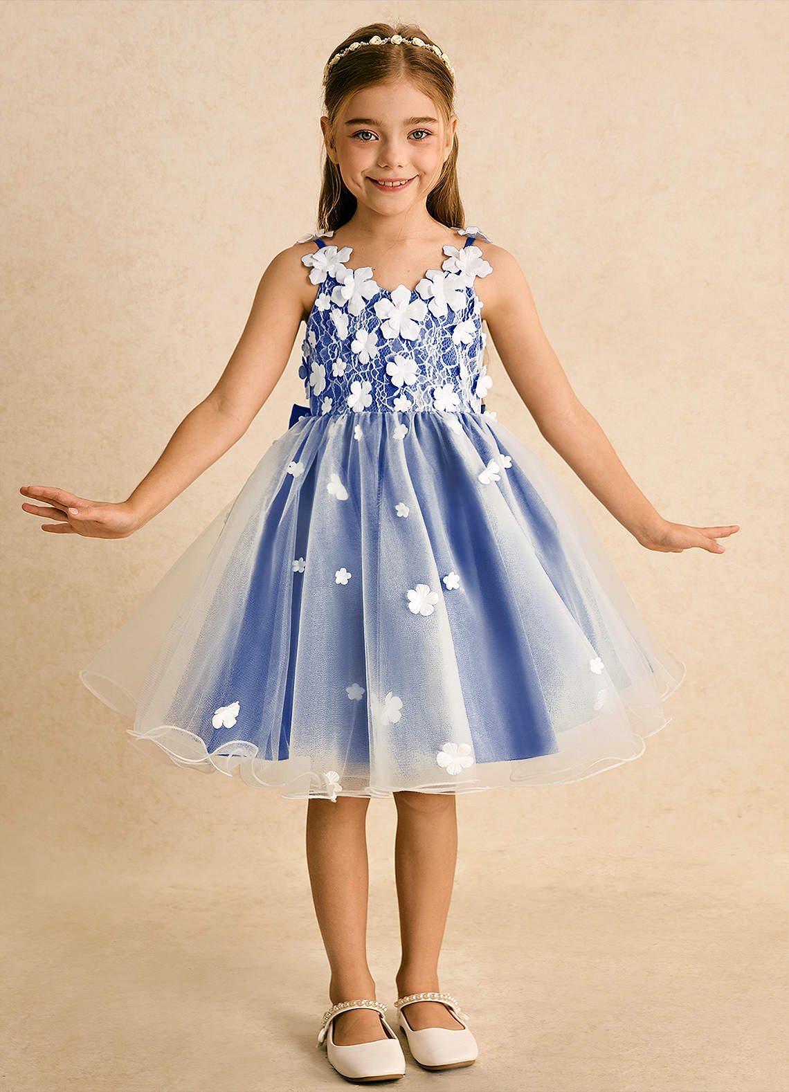 Azazie Junebug Flower Girl Dresses Ivory Royal Blue Ball-Gown Lace Tulle Dress image2