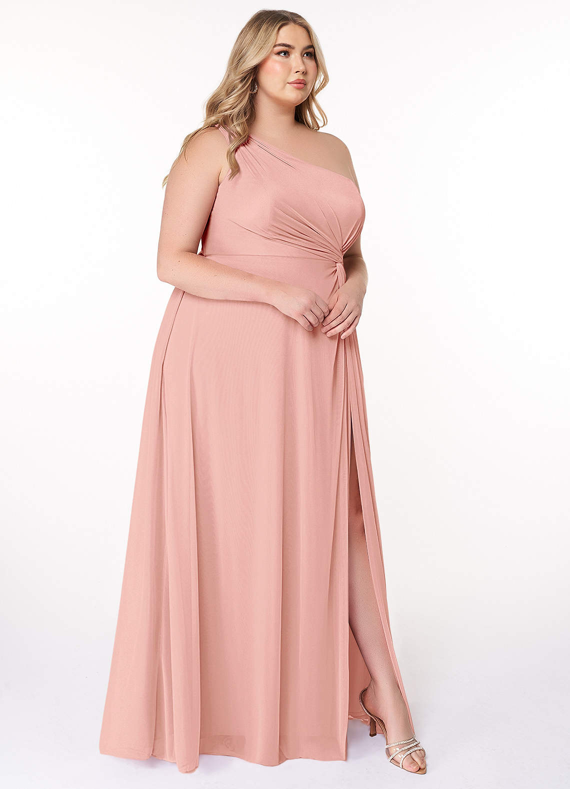 azazie rosette bridesmaid dresses Bateau Satin Champagne Wedding Dresses with Train – loveangeldress main image 1