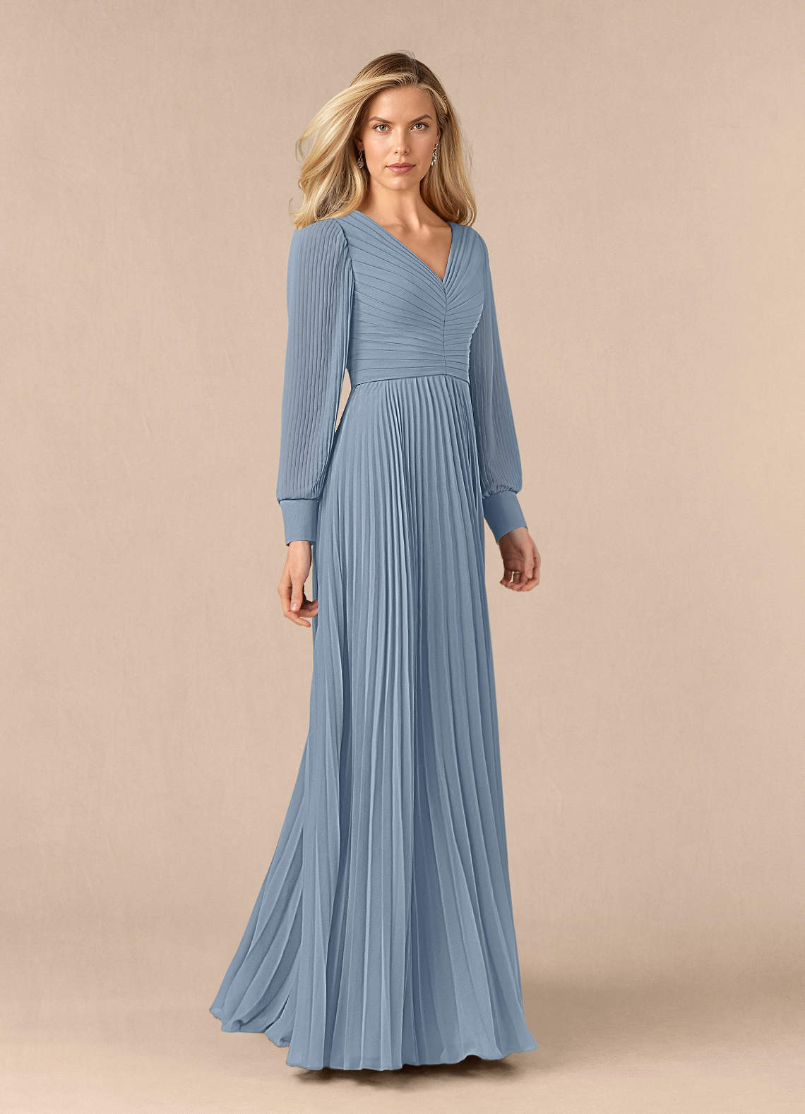 Azazie Zina Mother of the Bride Dresses Dusty Blue A-Line Pleated Chiffon Dress image1