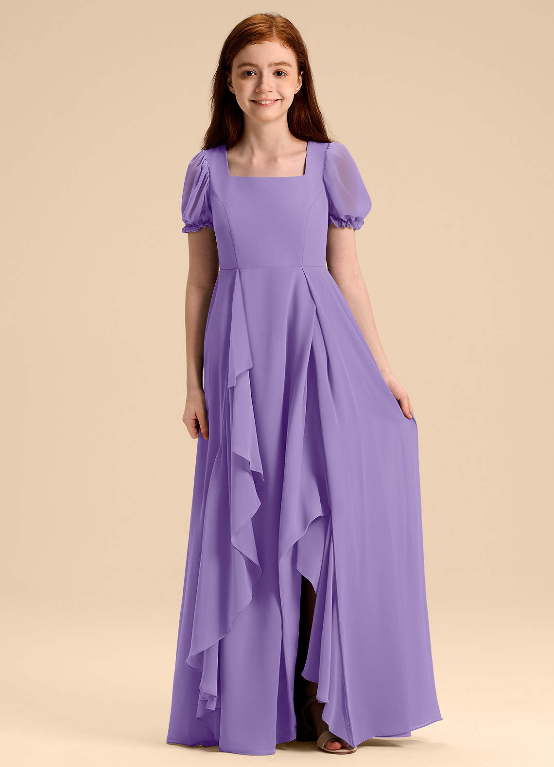 Azazie Priya Junior Tahiti A-Line Blouson Chiffon Dress image1