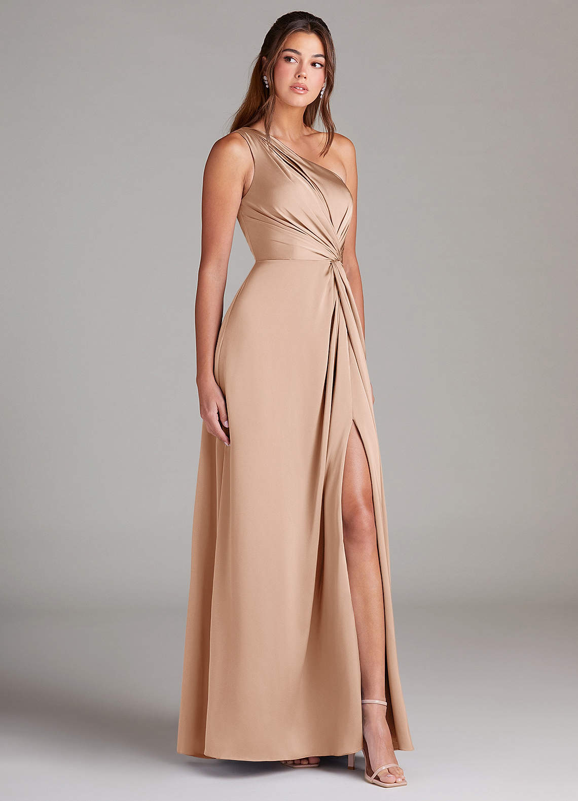 Azazie Brooke Bridesmaid Dresses English Rose A-Line One Shoulder Stretch Satin Dress image3