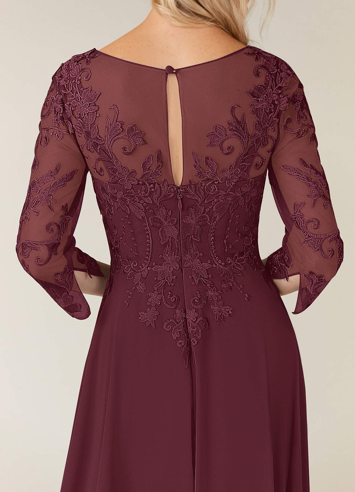 Azazie Noella Mother of the Bride Dresses Cabernet A-Line V-Neck Lace Chiffon Dress image7