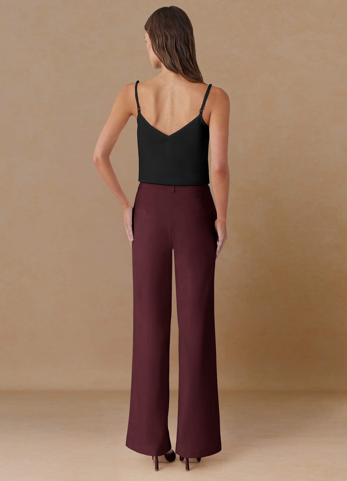 front Marina Cabernet Refined Weave Straight-Leg Pants