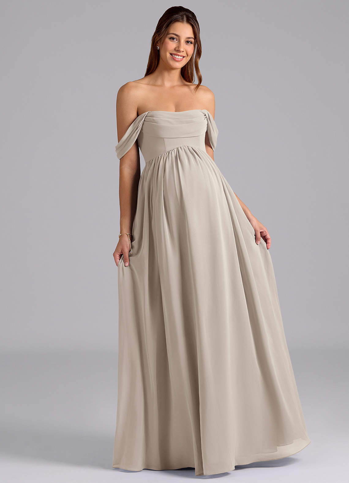 Azazie Saige Maternity Bridesmaid Dresses A-Line Pleated Chiffon Floor-Length Dress image3