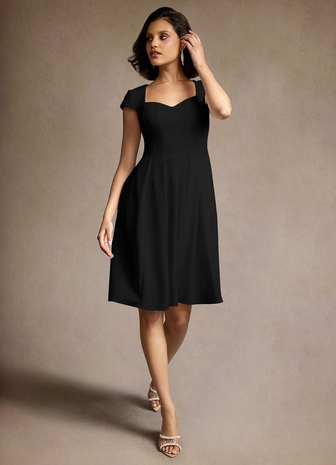 Azazie Plus Size Short Sleeve Sweetheart Midi Prom Cocktail Formal Semi Formal Dresses in Black