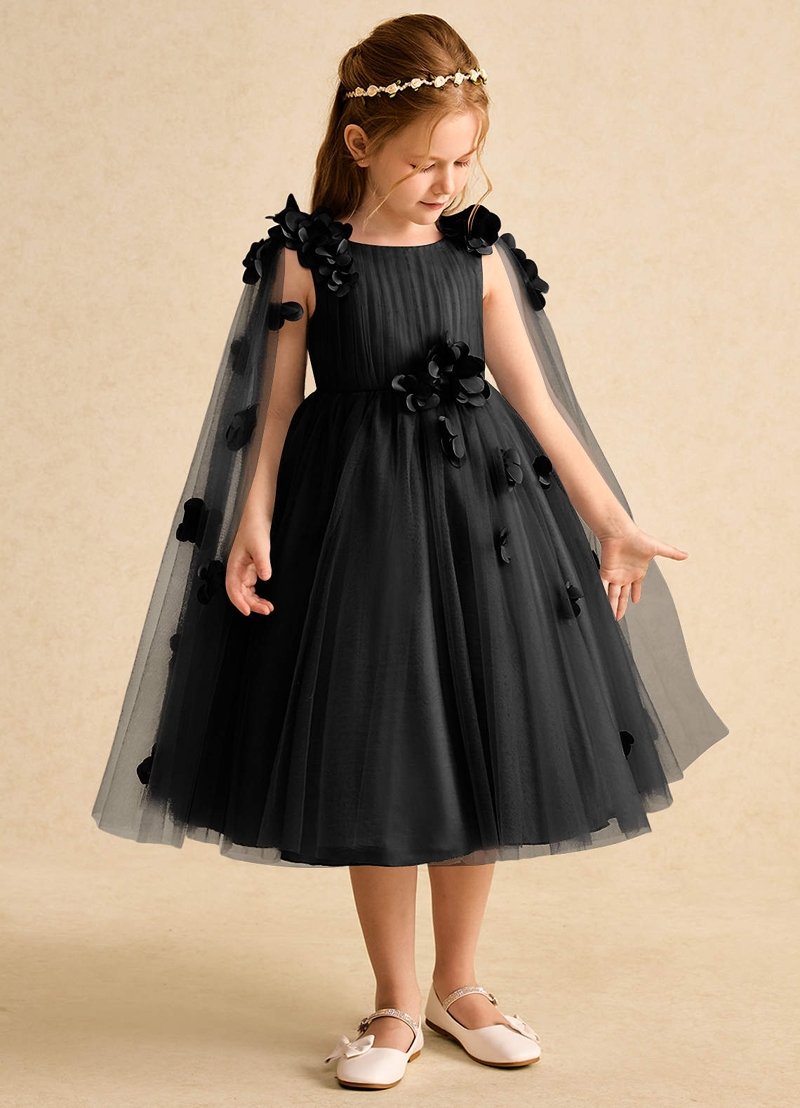 Azazie Staria Vestidos de florista Vestido Preto de Tule de Vestido de baile com Franzido image6