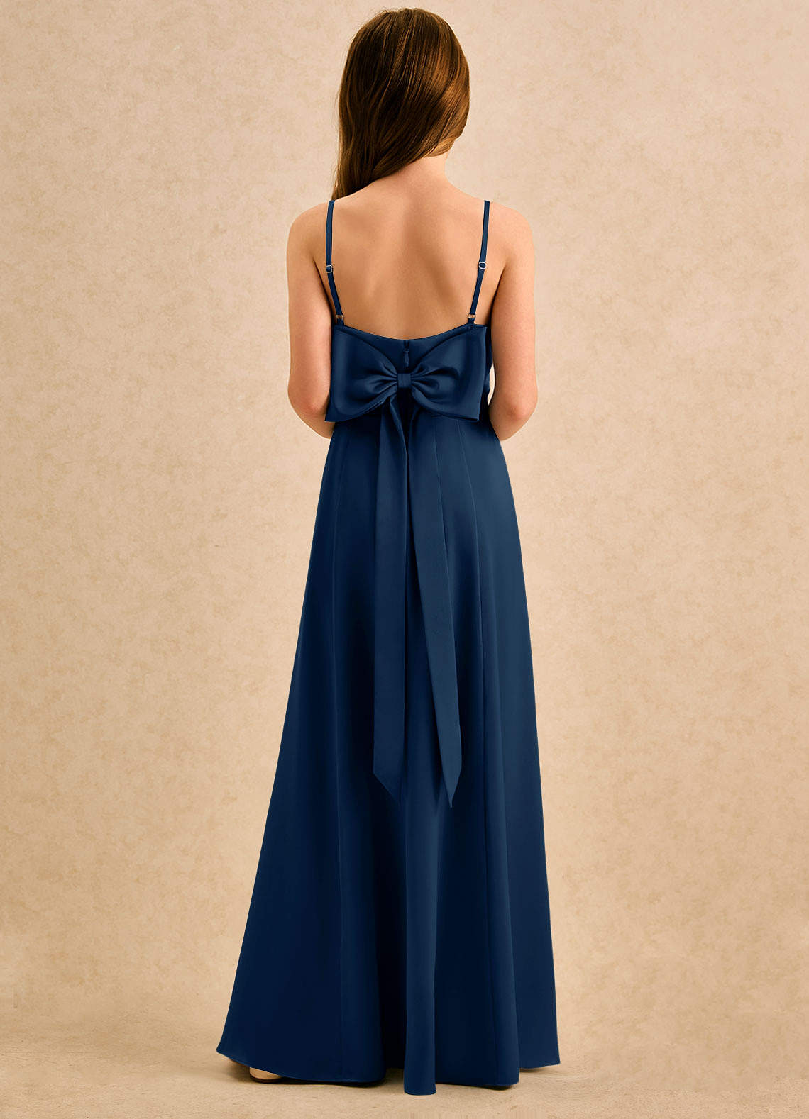 Azazie Chamomile Girls Formal Dark Navy A-Line Pleated Stretch