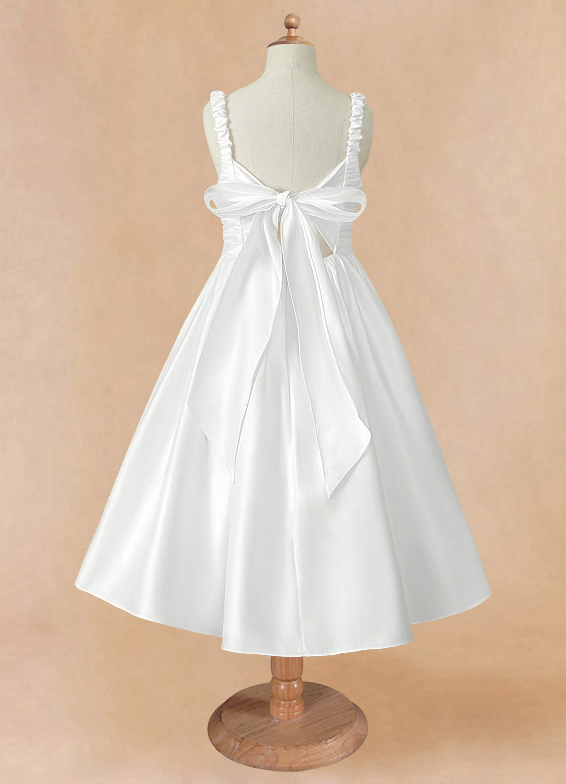 Azazie Cutie Pie Flower Girl Dresses Diamond White A-Line Pleated Matte Satin Dress image4