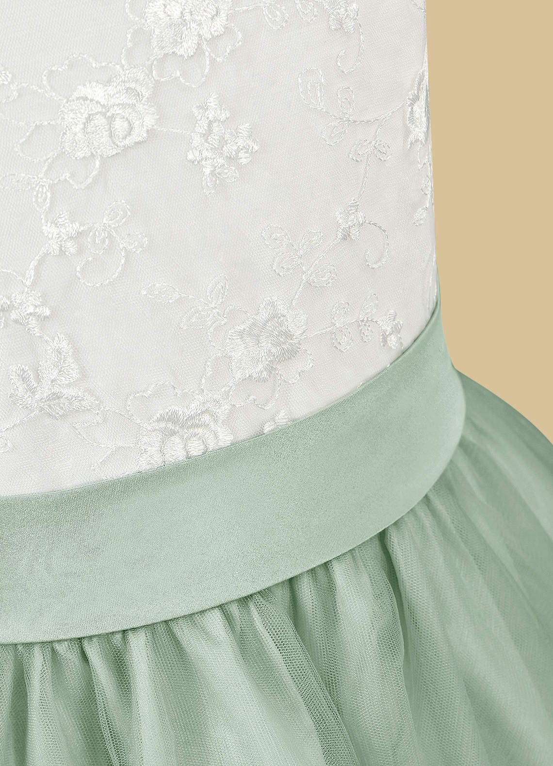 Azazie Vetty Flower Girl Dresses Ivory Agave A-Line Lace Tulle Dress image10