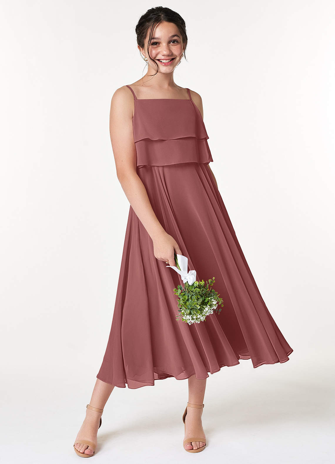 Azazie Ensley Junior Abito A-Line in Chiffon Plissettato Ametista image4