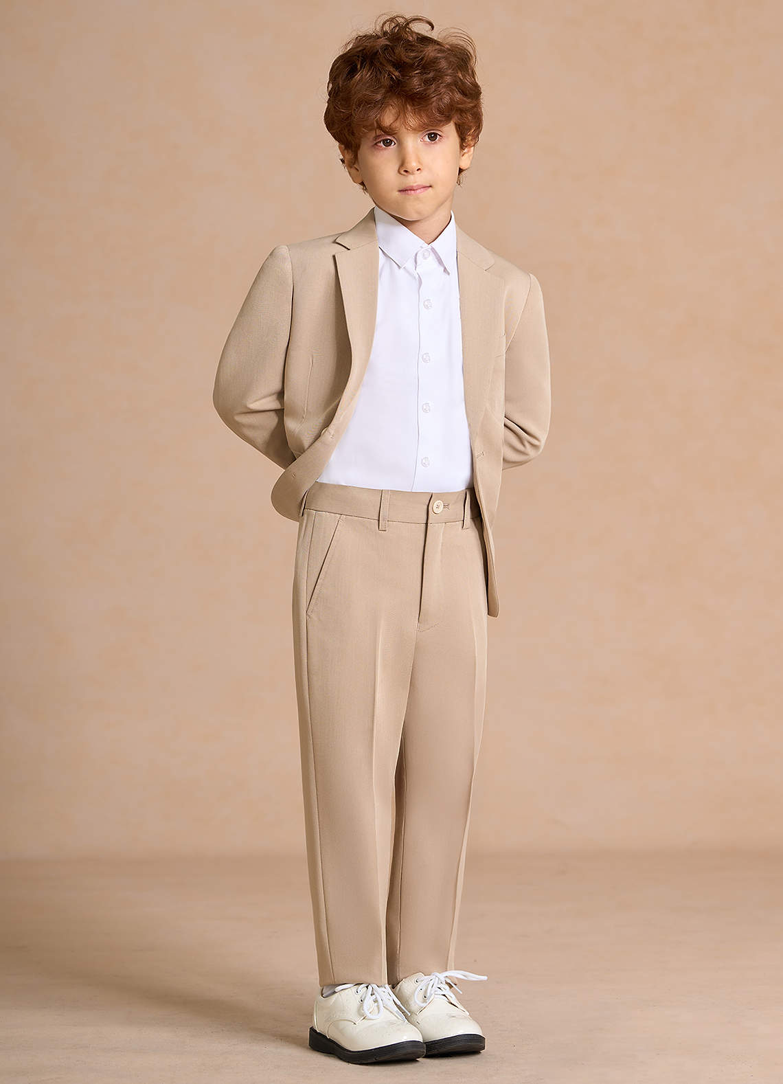 front Oliver Boys Tan 2-Piece Suit