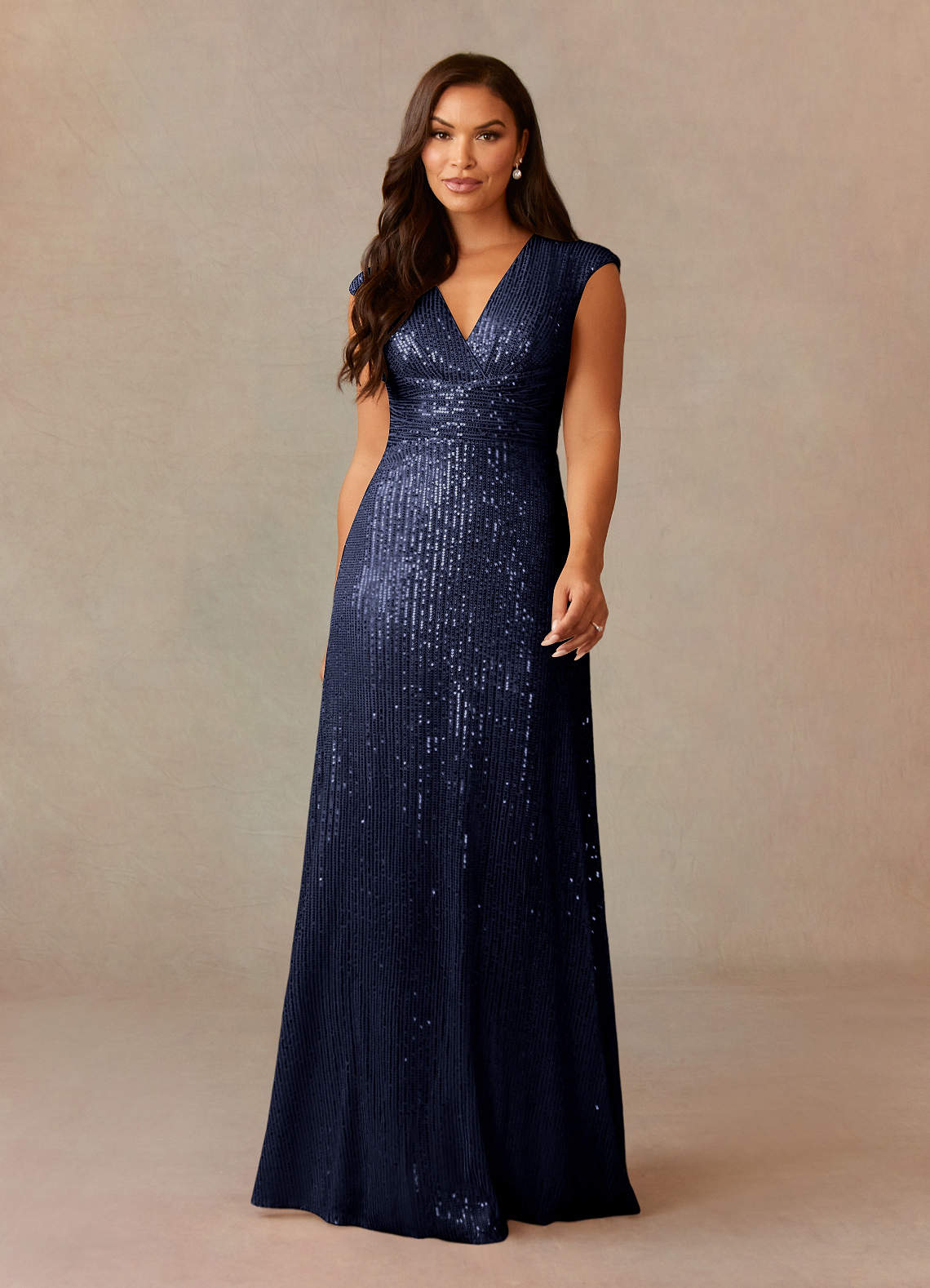 Azazie Plus Size A-Line/Princess V-Neck Floor-Length Sequins Mother of The Bride or Groom Dresses - Dark Navy
