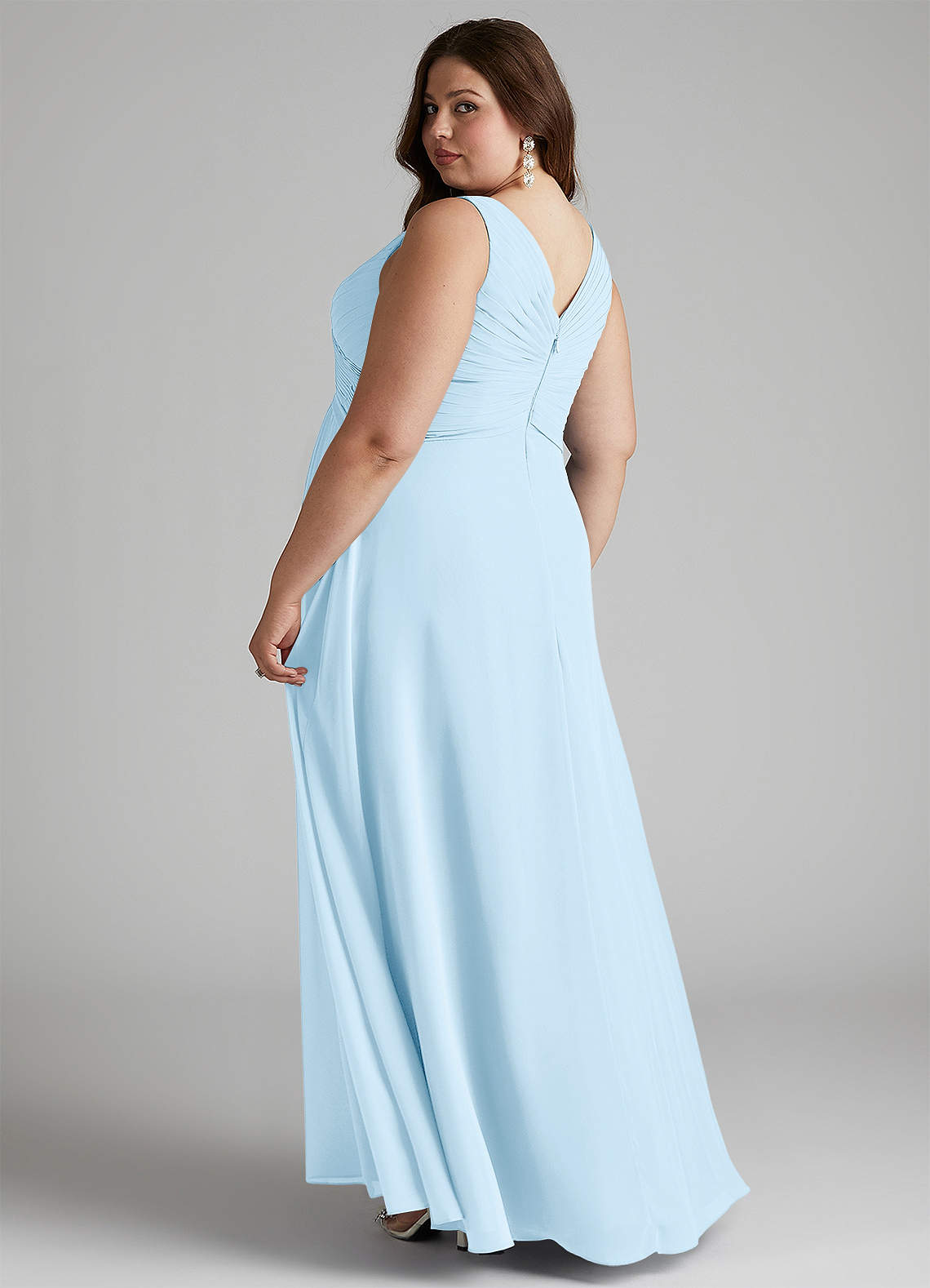 Azazie Flora At-home Try On Dresses Agave A-Line Pleated Chiffon Dress image10