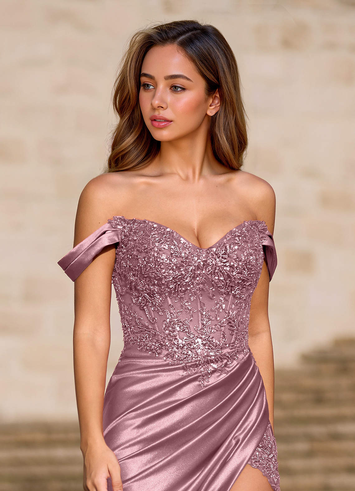 Opulence Dusty Pink Floral Corset Prom Dress | Azazie Opulence Dusty Pink Floral Corset Prom Dress | Azazie