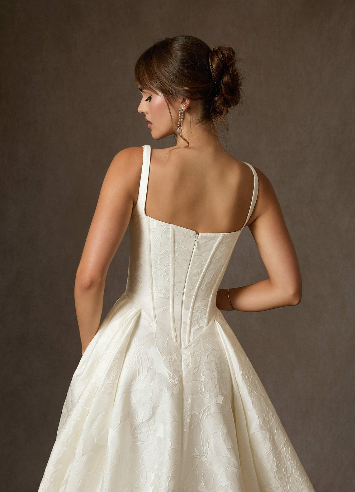 Azazie Delvina Wedding Dresses Antique White Ball-Gown with Pockets Floral Jacquard Dress image5