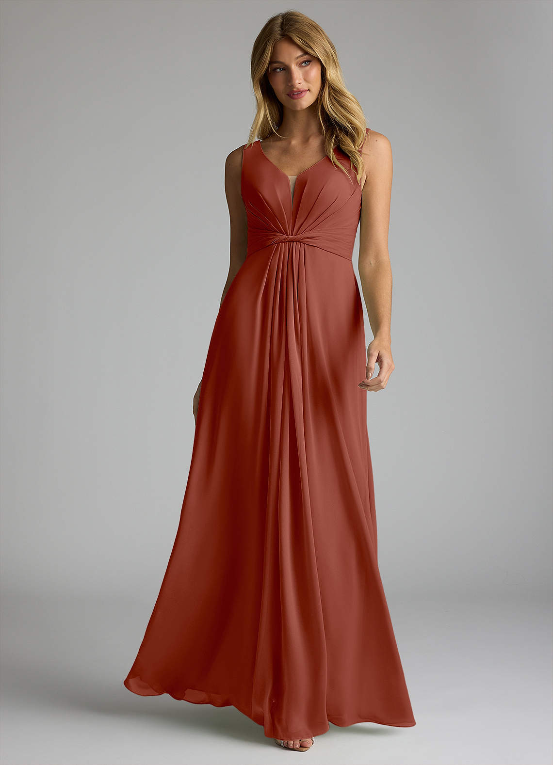 Azazie Gina Bridesmaid Dresses Auburn A-Line V-Neck Pleated Chiffon Dress image1