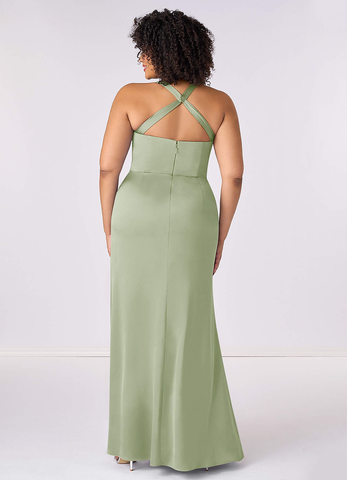 Barbie ♥ Azazie Bridesmaid Dresses Dusty Sage Mermaid Pleated Stretch Satin Dress image6