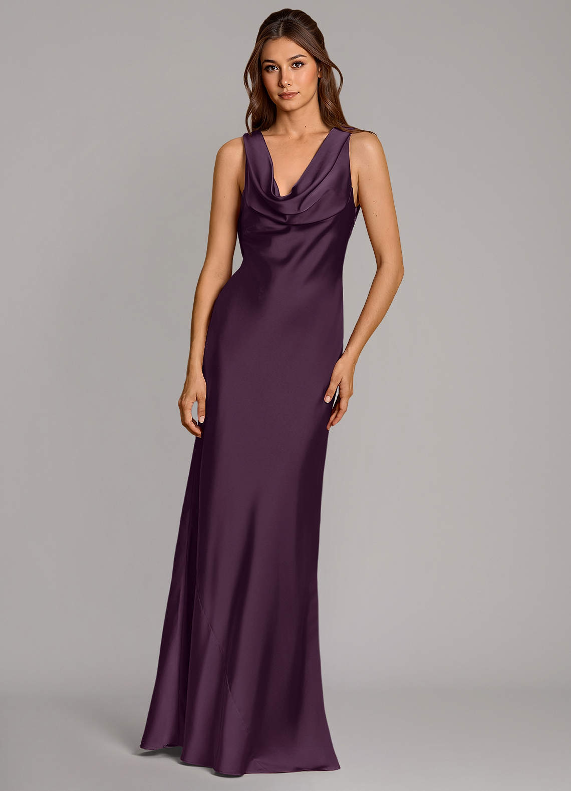 Azazie Cheryl Vestidos de damas de honor Vestido de Ciruela de Satén Elástico de Corte Sirena image3