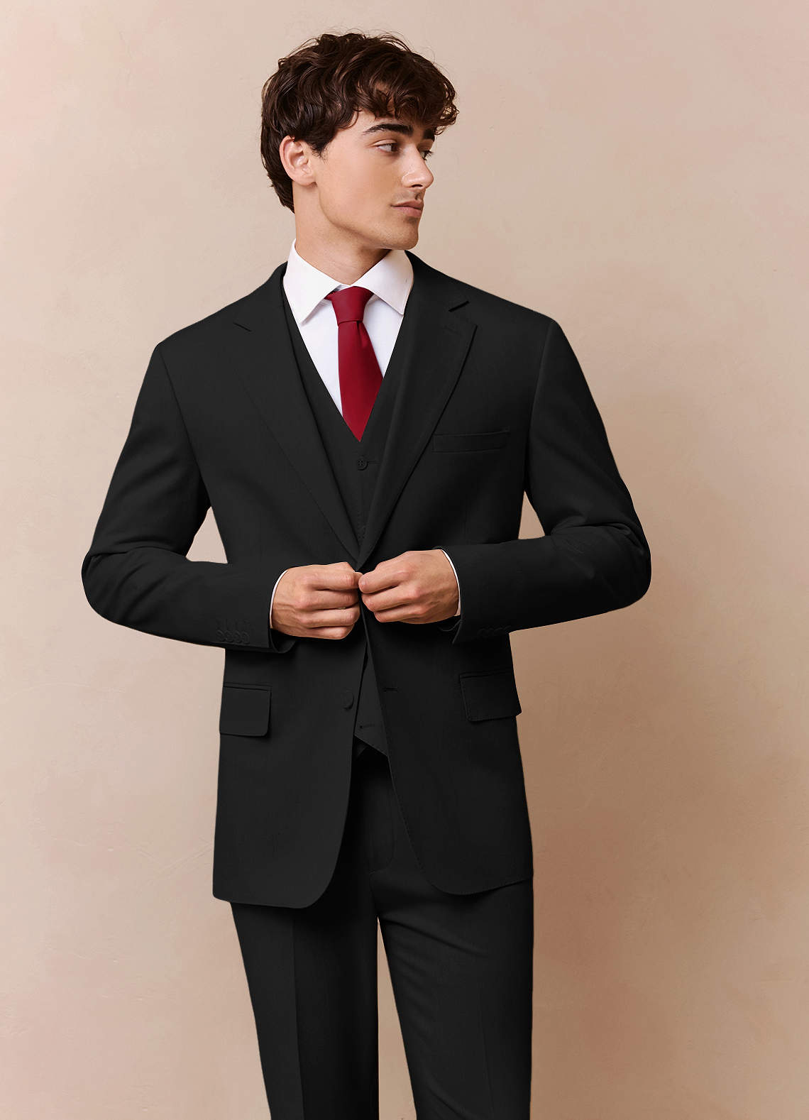 front Savile Black Wool Blend 3-Piece Suit