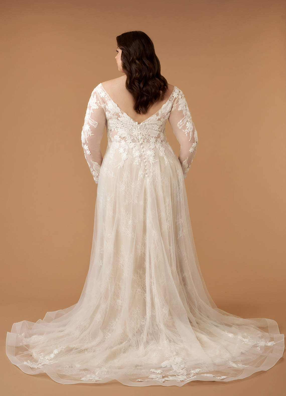 Azazie Leila Wedding Dresses Diamond White Champagne A-Line V-Neck Sequins Tulle Dress image8