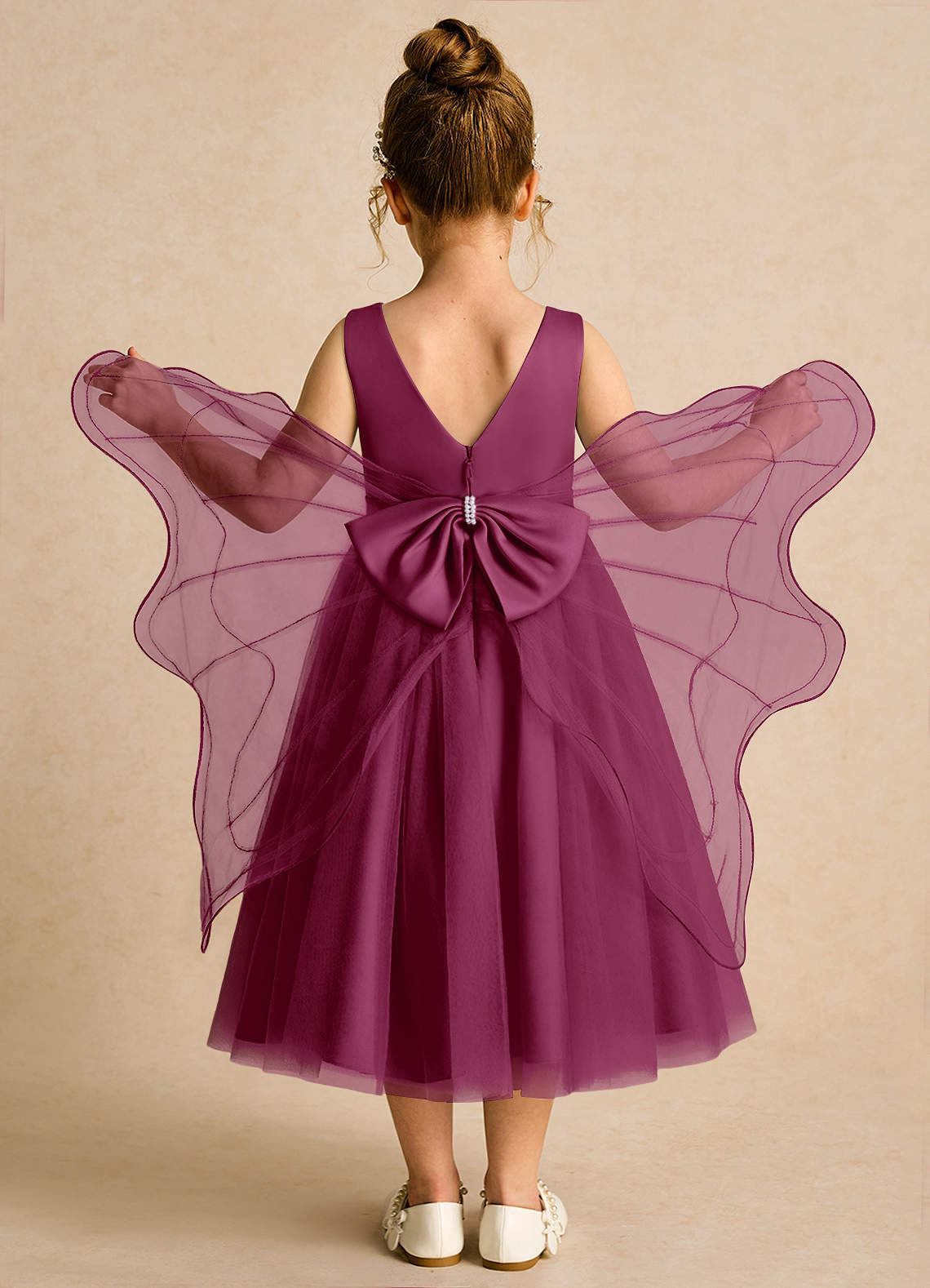 Azazie Pear Robe Demoiselle D'honneur Fillette Robe Princesse en Tulle Arc Mûre image1