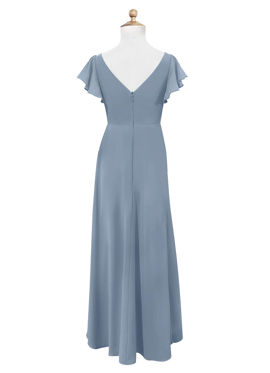 Azazie Omari Junior Dusty Blue A-Line Ruched Chiffon Dress image5