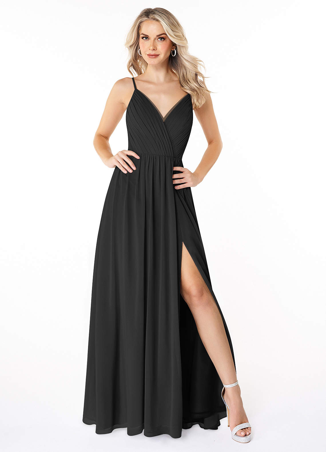 Azazie Gracie Bridesmaid Dresses Black A-Line Pleated Chiffon Dress image1