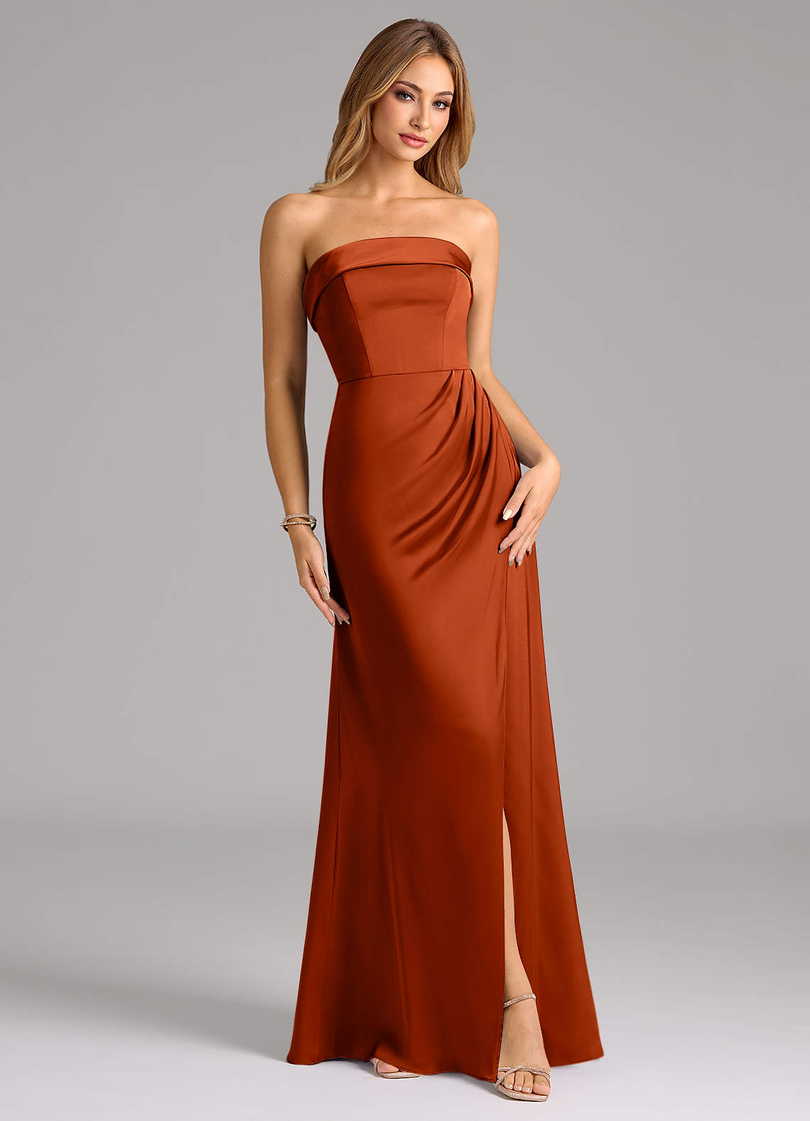 Azazie Aretha Bridesmaid Dresses Paprika A-Line Strapless Stretch Satin Convertible Dress image1