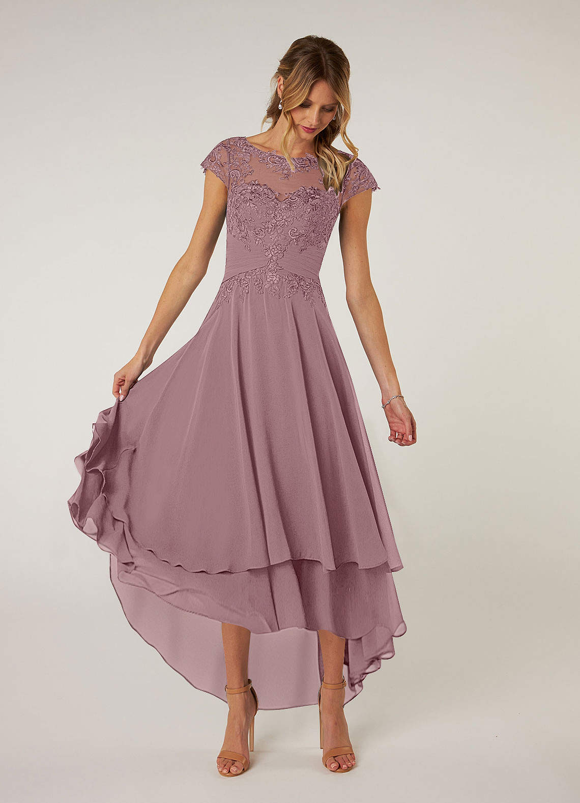 Azazie Shonda Mother of the Bride Dresses Dusty Rose Lace Chiffon Dress image1