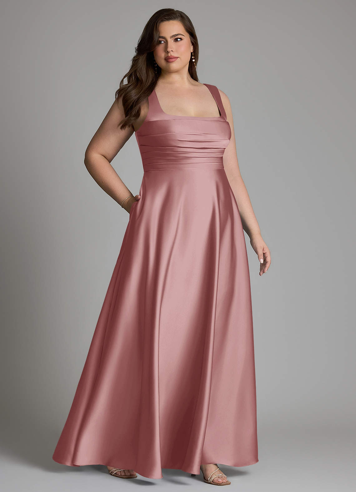Azazie Azaria Bridesmaid Dresses Dusty Rose A-Line Corset Stretch Satin Dress image10