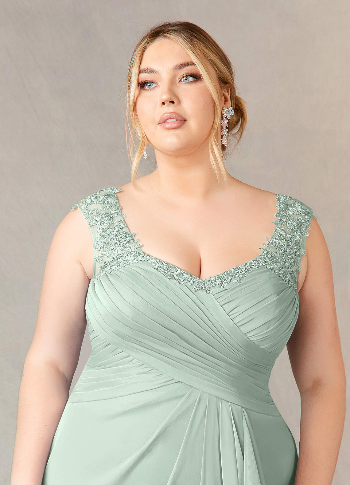 Azazie Plus Size A Line Princess Sweetheart Floor Length Mesh Mother of Groom Bride Dresses Agave