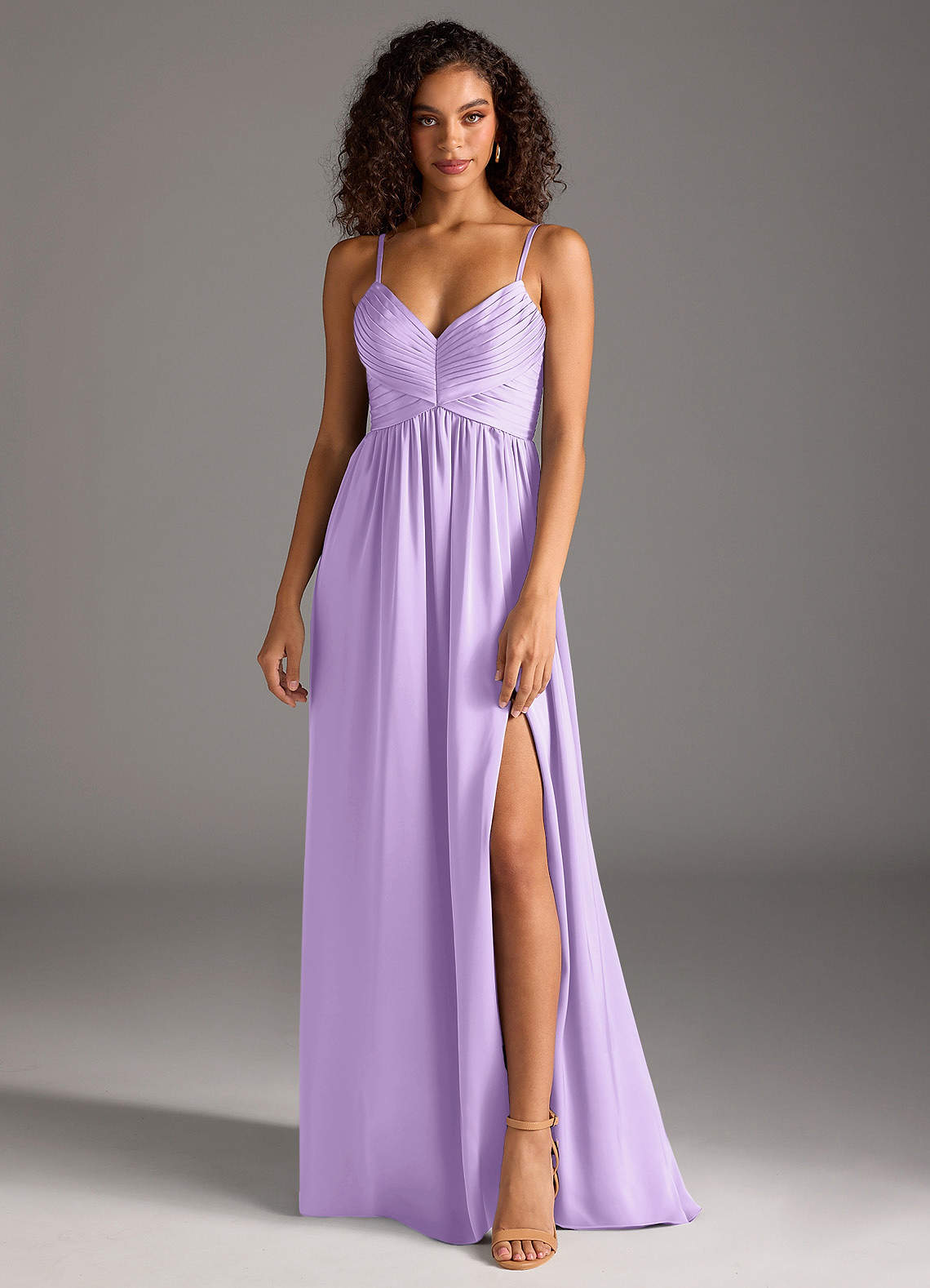 Azazie Alia Bridesmaid Dresses Lilac A-Line Pleated Stretch Satin Dress image1