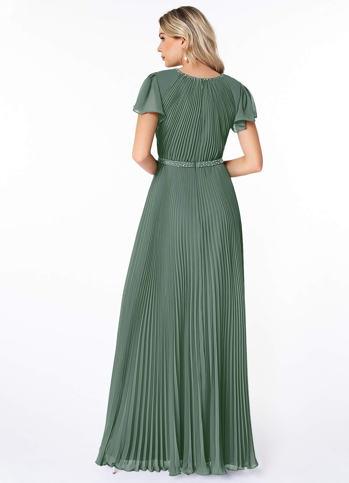 Azazie Kara Modest Bridesmaid Dresses A-Line Pleated Chiffon Floor-Length Dress image1