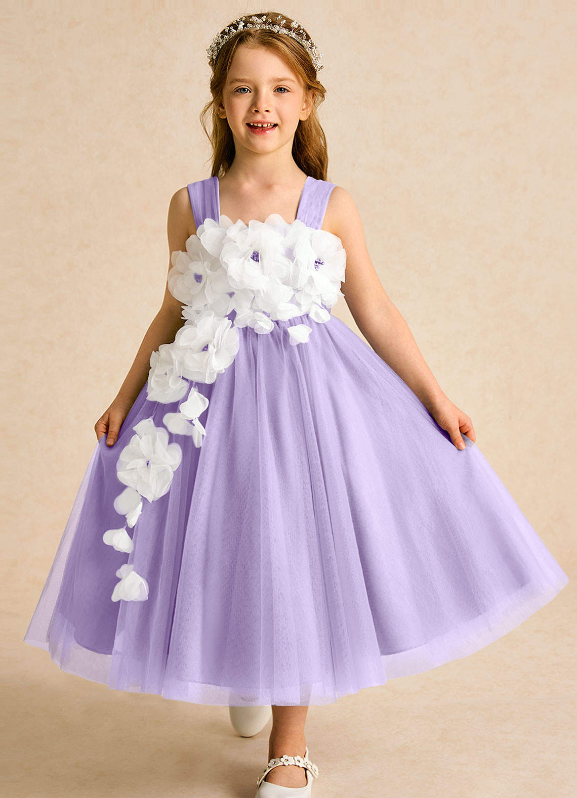 white flower girl dress with purple bow Elegant Purple and White Flower Girl Dress with Sequined Bow D172