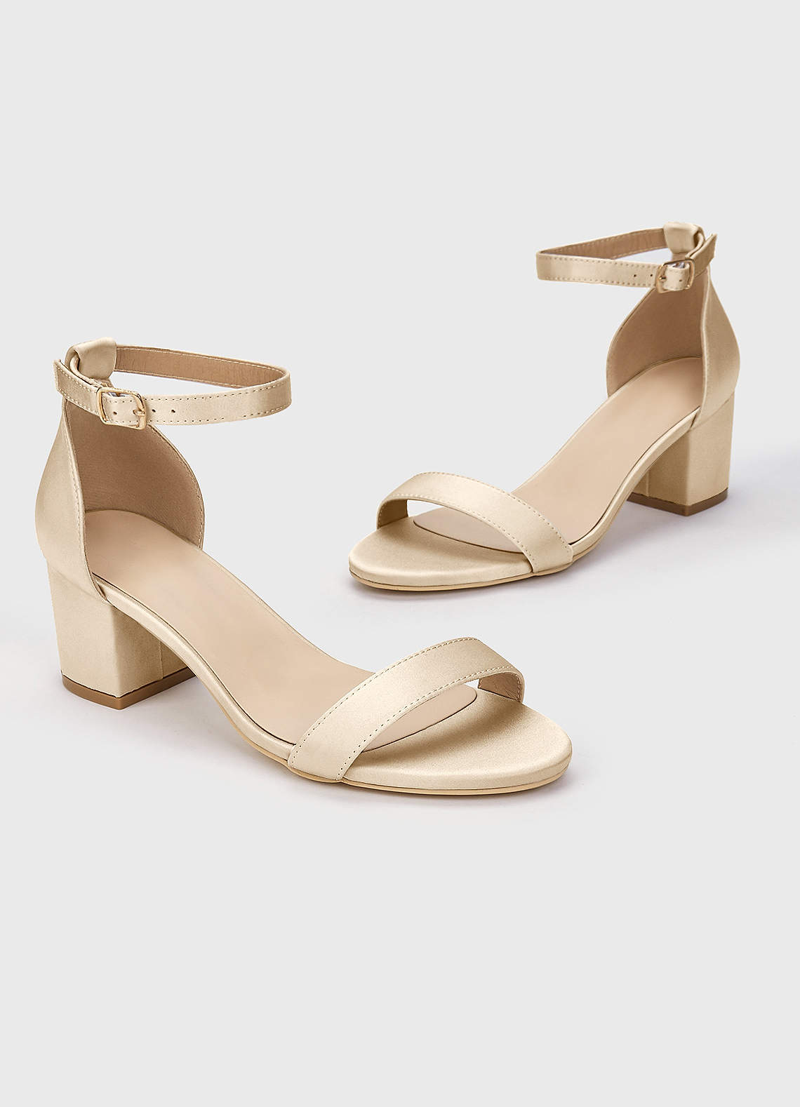 front Matching Color Matte Satin One Strap Buckle Block Heel Sandals