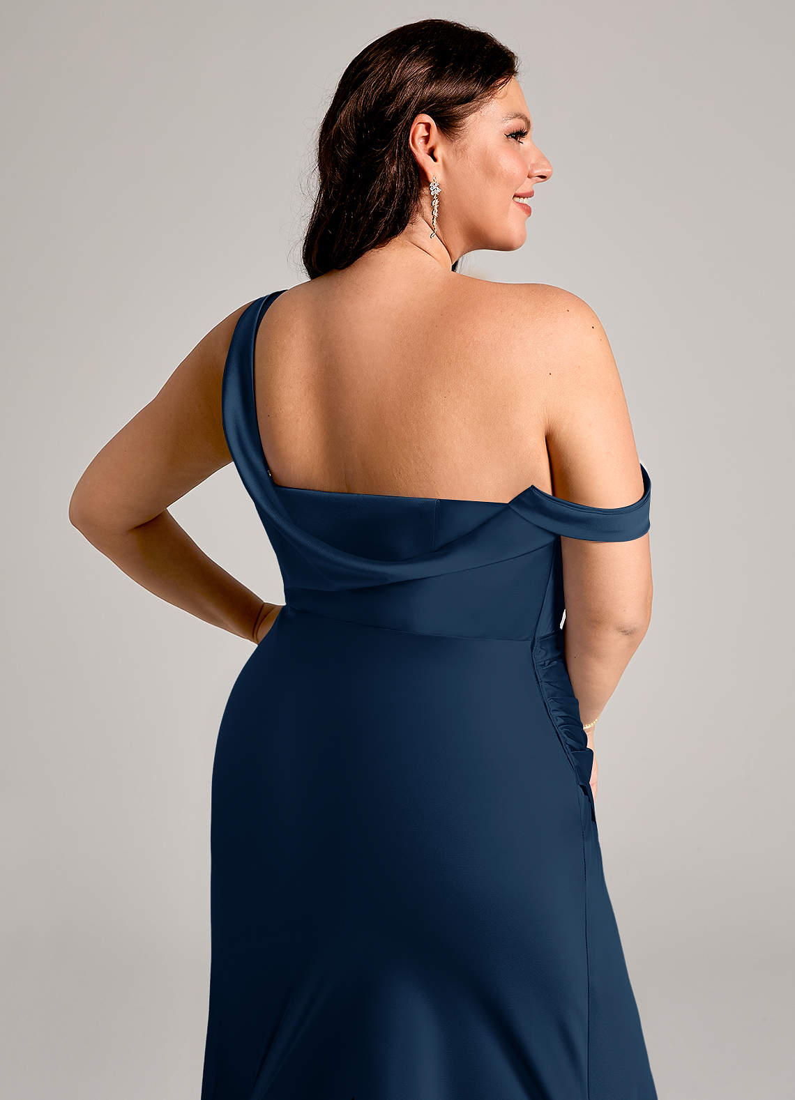 Azazie Madelyn Bridesmaid Dresses Dark Navy Mermaid One Shoulder Stretch Satin Convertible Dress image13