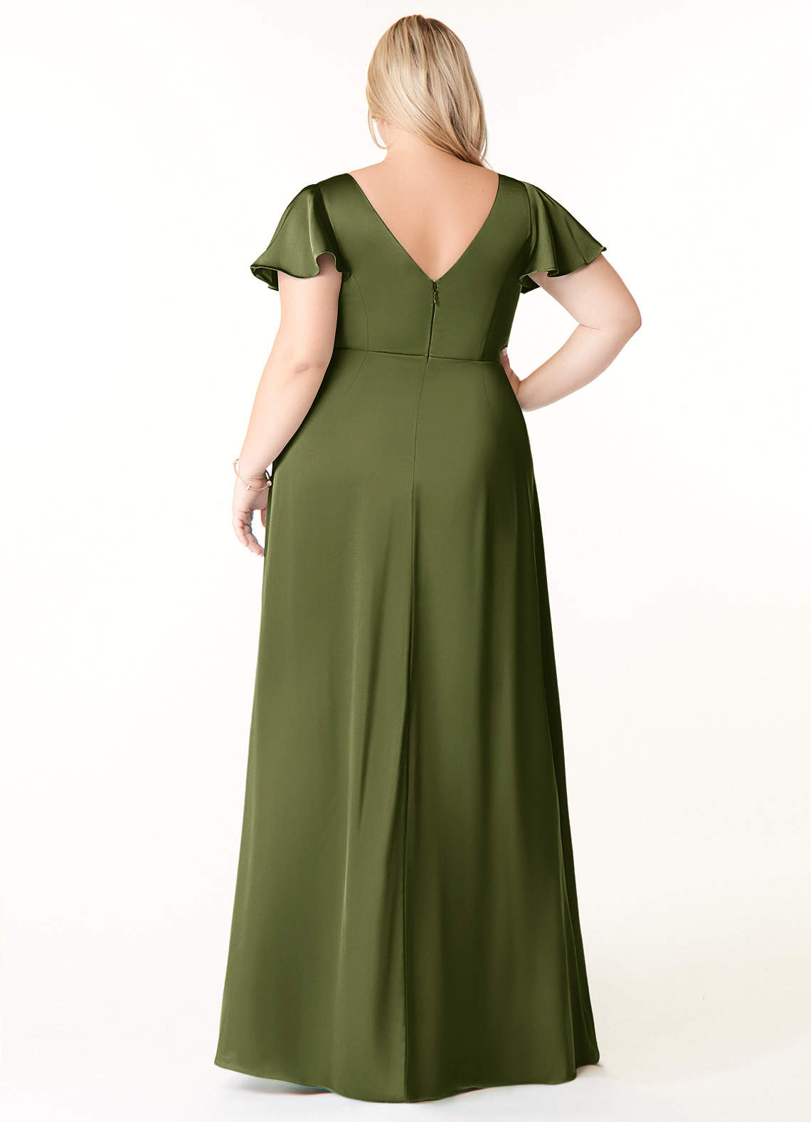 Azazie Soren Robes de demoiselle d'honneur Robe Trapèze en Satin extensible Plissée Olive image8