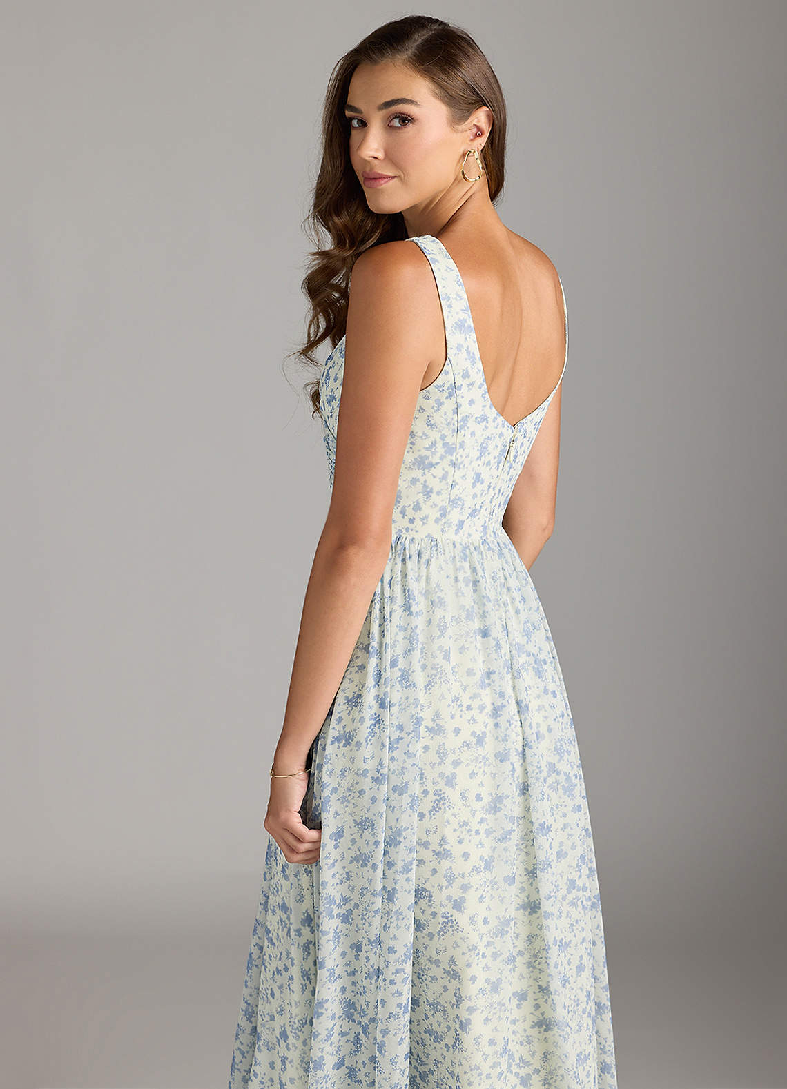 sachin and babi light blue dress Azazie Keyla Blue And White Ditsy Floral Chiffon Bridesmaid Dresses